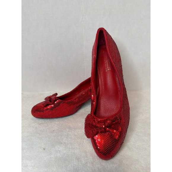 Wizard of Oz Ruby Red Sequin Bow Block Heel Shoes Costume Halloween Theater - Picture 1 of 8